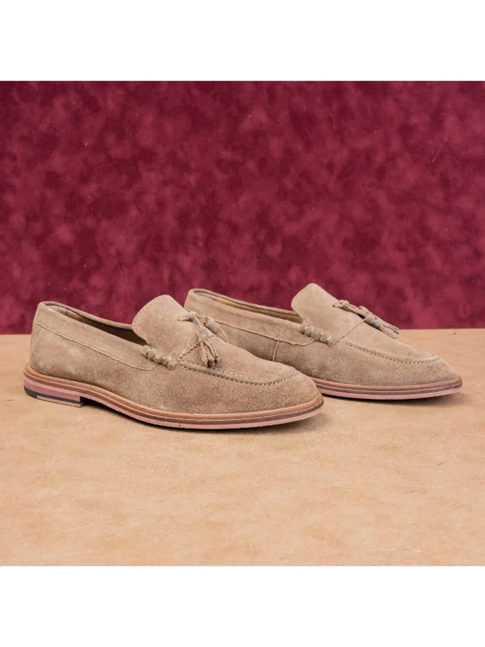 Walk London Men Fashion Beige Suede Dress Tassel Loafers Shoes sz 8